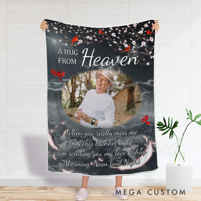 Personalized A Hug From Heaven When You Miss Me Photo Blanket Custom Photo Memorial Throw Blanket Sympathy Gift for Loss of Loved One