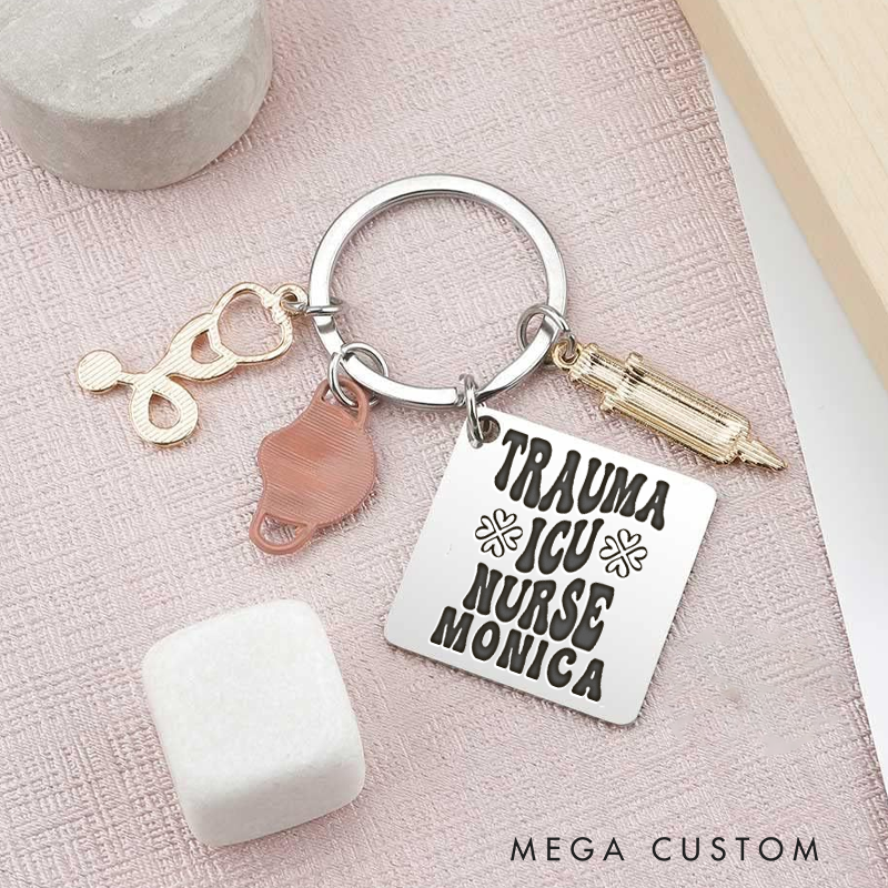 Personalized Trauma ICU Nurse Design Keychain Custom Stainless Steel Keychain Graduation Thank You Gifts