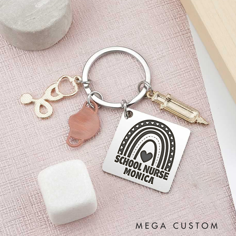 Personalized School Nurse Design Keychain Custom Stainless Steel Keychain Graduation Thank You Gifts
