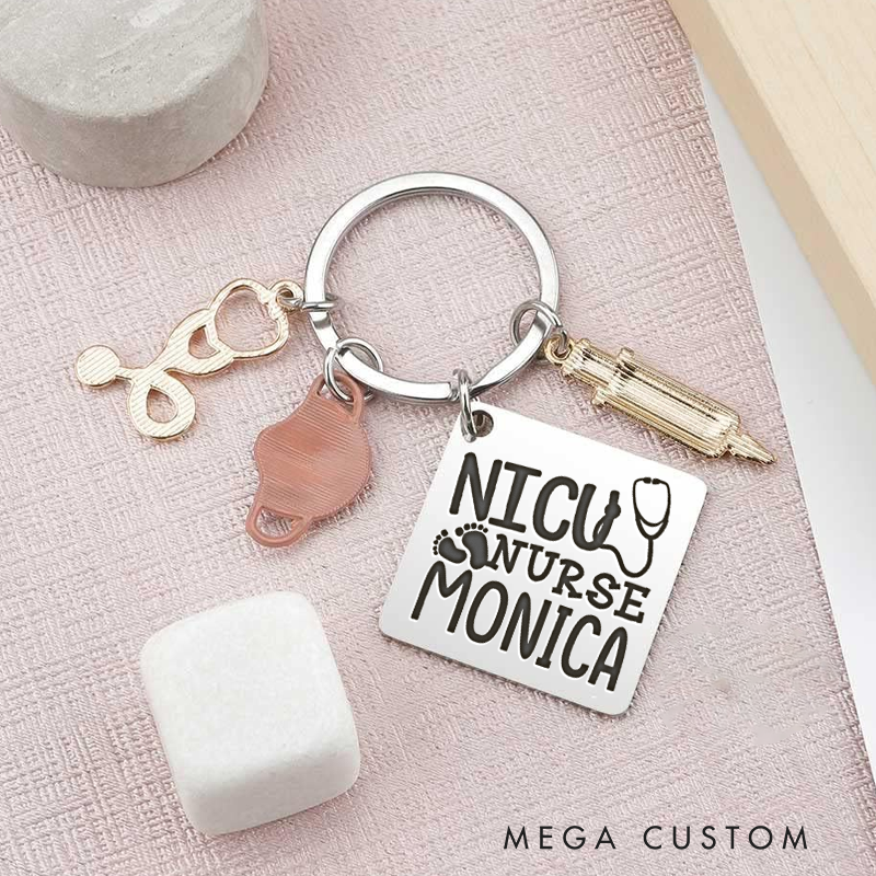 Personalized NICU Nurse Design Keychain Custom Stainless Steel Keychain Graduation Thank You Gifts