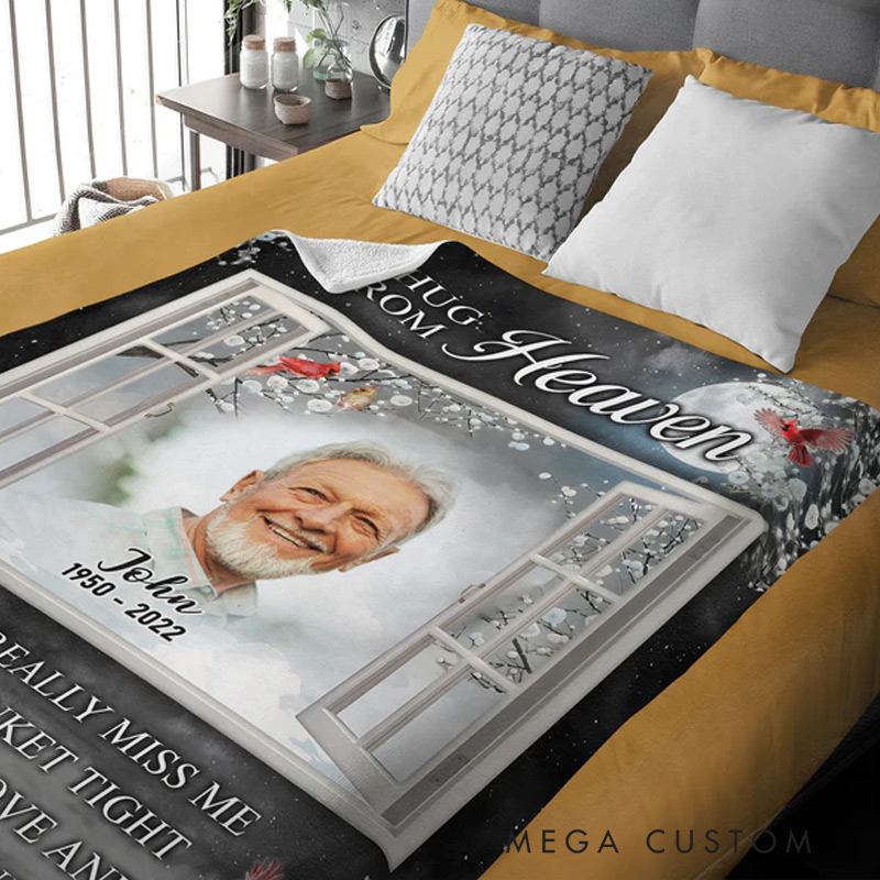 Personalized A Hug From Heaven Photo Blanket Custom Memorial Throw Blanket Sympathy Gift for Loss of Loved One