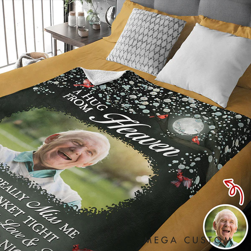Personalized A Hug From Heaven Photo Blanket Custom Memorial Throw Blanket Sympathy Gift for Family Members