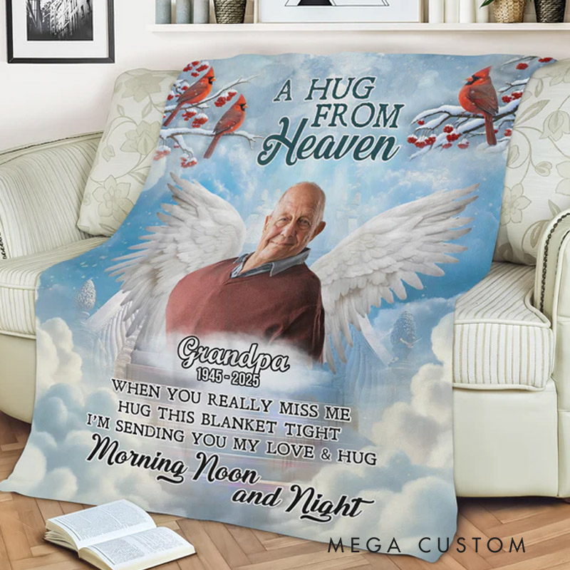 Personalized A Hug From Heaven Photo Blanket Custom Memorial Throw Blanket Sympathy Gift for Loss of Loved One