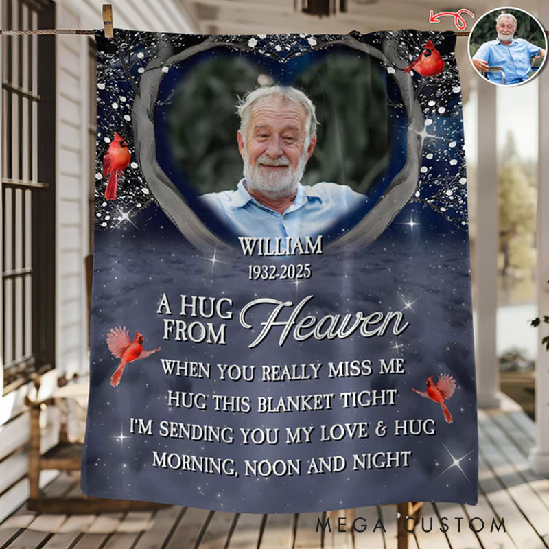 Personalized A Hug From Heaven Photo Blanket Custom Memorial Throw Blanket Sympathy Gift for Loss of Loved One
