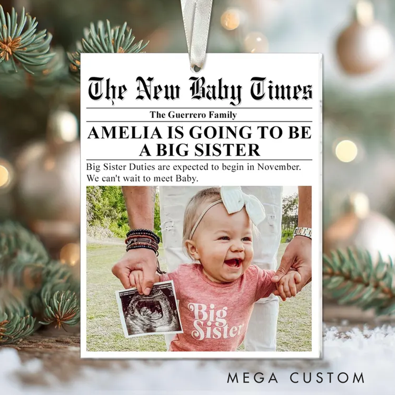 Personalized Big Sister Newspaper Acrylic Ornament 