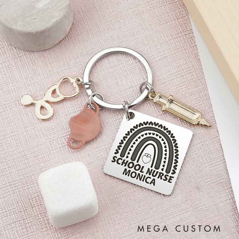 Personalized School Nurse  Design Keychain Custom Stainless Steel Keychain Graduation Thank You Gifts
