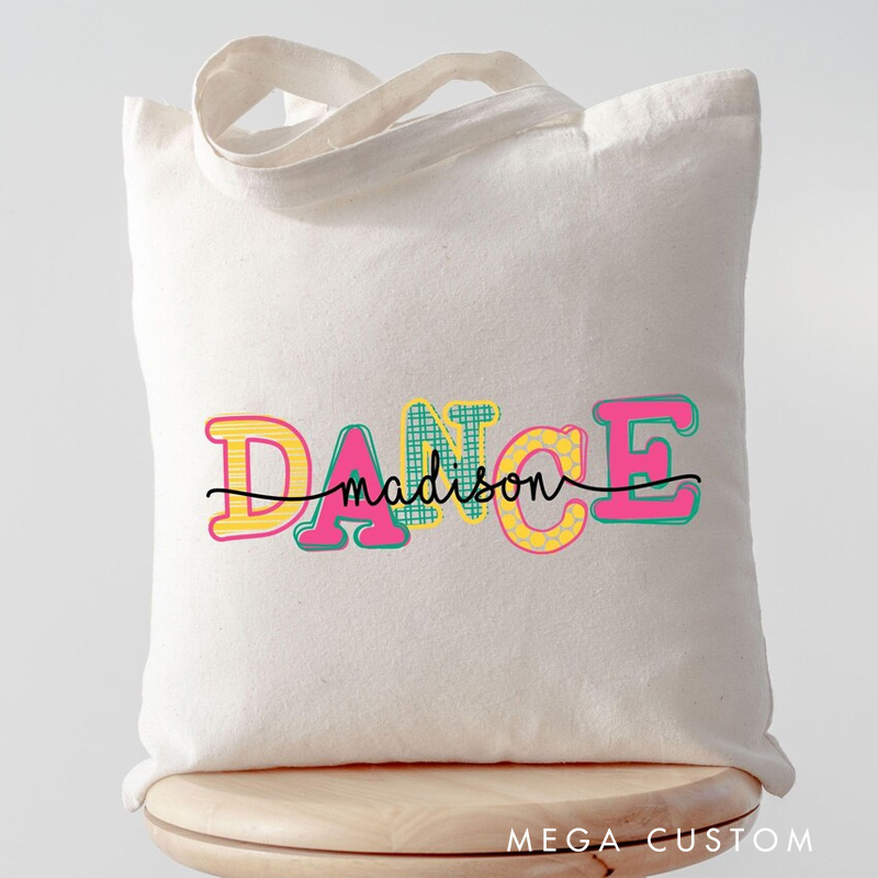 Personalized Colorful Lettering Shoes Tote Bag Dance Bag Ballet Lover Tote with Name for Dance Lovers Dancer