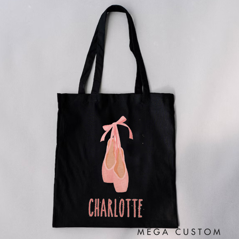 Personalized Cute Ballet Shoes Tote Bag Dance Bag Ballet Lover Tote with Name for Dance Lovers Dancer