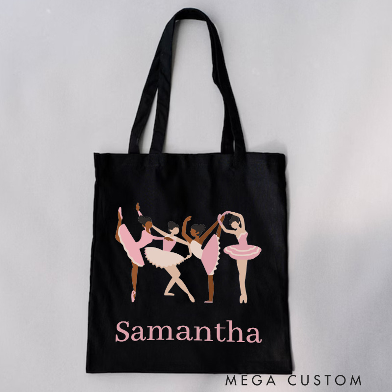 Personalized Ballerina Illustration Tote Bag Dance Bag Ballet Lover Tote with Name for Dance Lovers Dancer