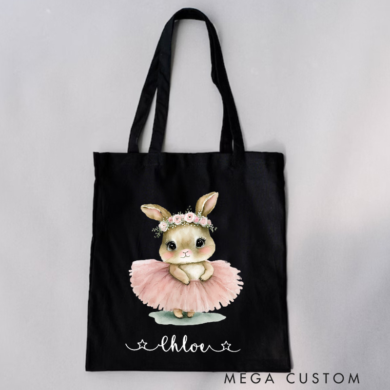 Personalized Bunny in Tutu Tote Bag Dance Bag Ballet Lover Tote with Name for Dance Lovers Dancer