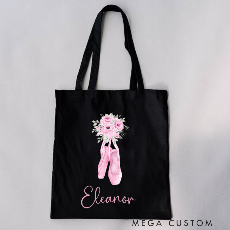 Personalized Flowery Ballet Shoes Tote Bag Dance Bag Ballet Lover Tote with Name for Dance Lovers Dancer