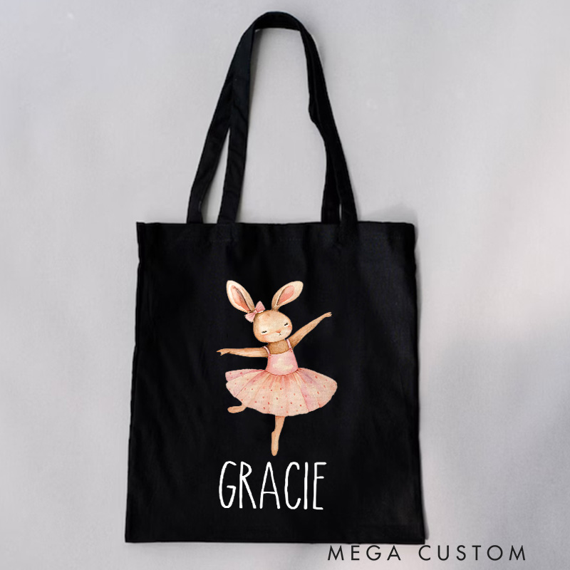 Personalized Charming Bunny Ballerina Tote Bag Dance Bag Ballet Lover Tote with Name for Dance Lovers Dancer