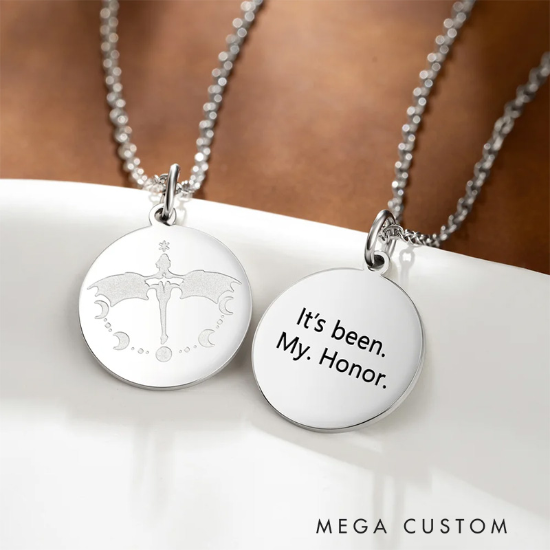 Personalized Fantasy Dragon Rider Moon Night Necklace with Name Christmas Gift for Women Bookworms Book Lovers Gift