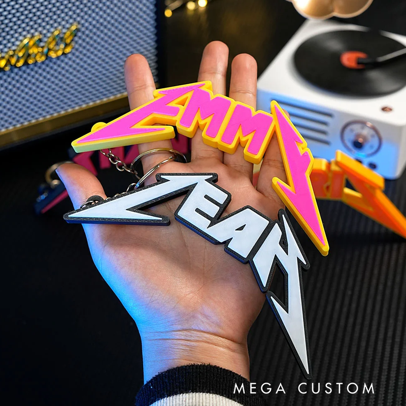 Personalized Multicolor 3D Printed Metal Inspired Keychain With Text Birthday Gift for Metal Rock Lover