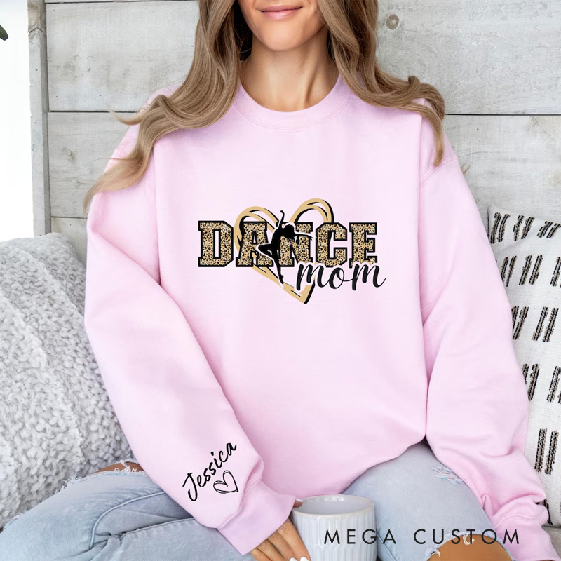Personalized Leopard Heart Dance Mom Classic Sweatshirt Horror Film Crewneck Dance Lover Shirt for Dance Team