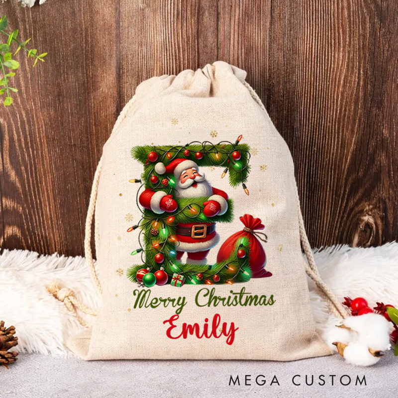 Personalized Santa Claus Woodland Initial Christmas Sack with Name Christmas Decor Gift