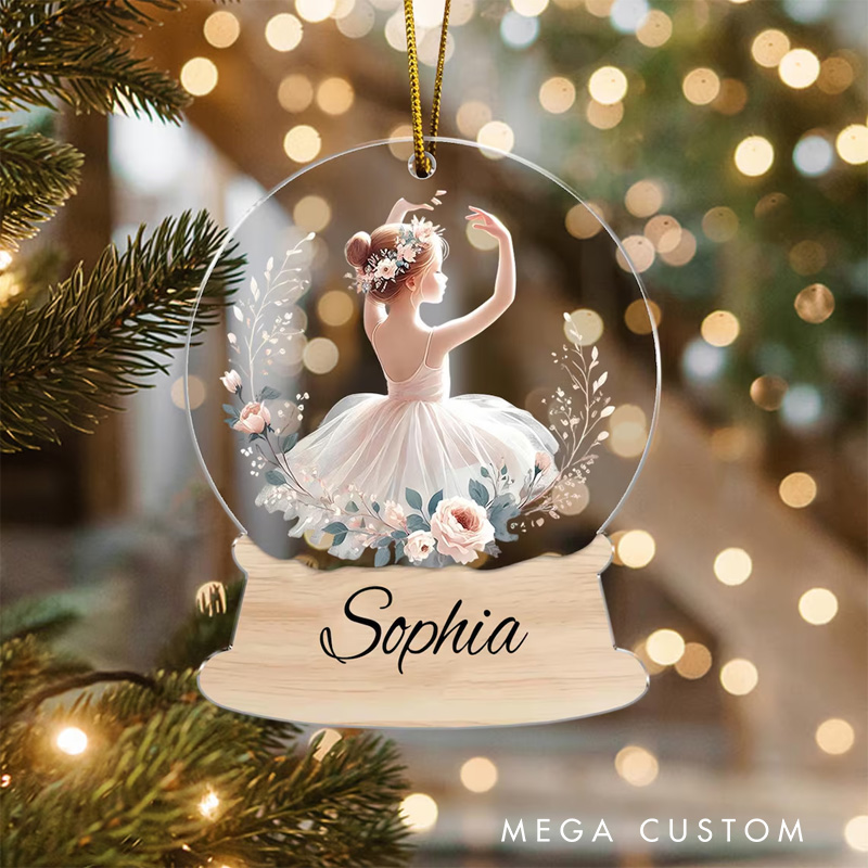 Personalized Floral Ballerina Snow Globe Acrylic Christmas Ornament Dance Lovers Christmas Gift Dancer Xmas Gift Christmas Decor