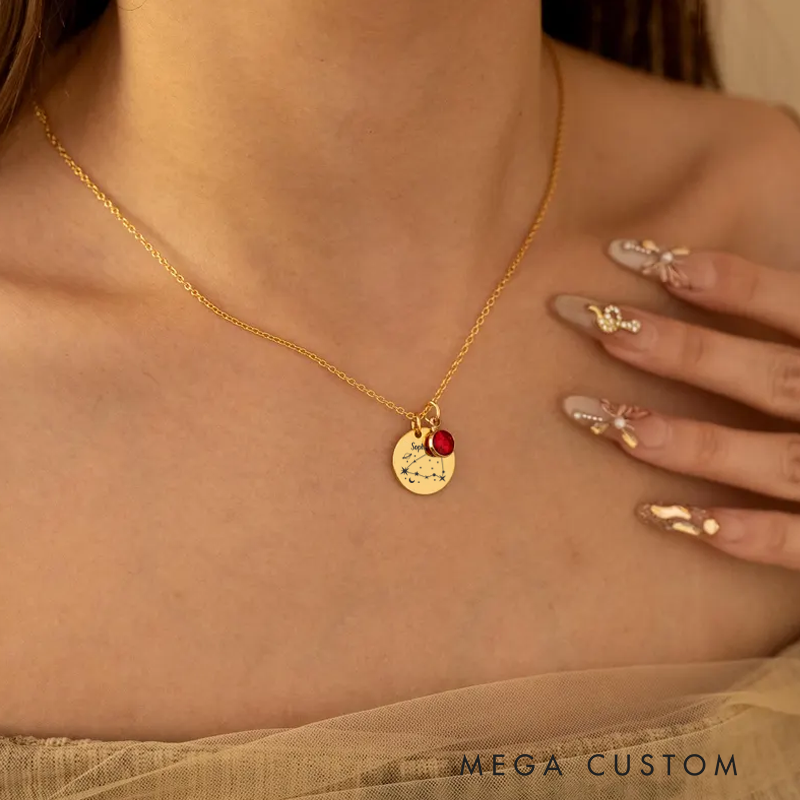 Personalized Zodiac Birthstone Necklace Zodiac Sign Name Necklace Custom Zodiac Necklace Constellation Necklace Birthday Gift