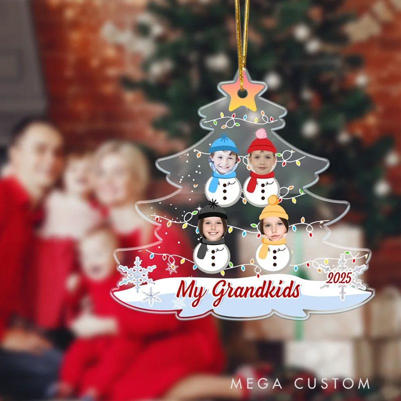 Personalized Face Photo Snowman Christmas Tree Shape Acrylic Ornament Home Decoration Christmas Gift