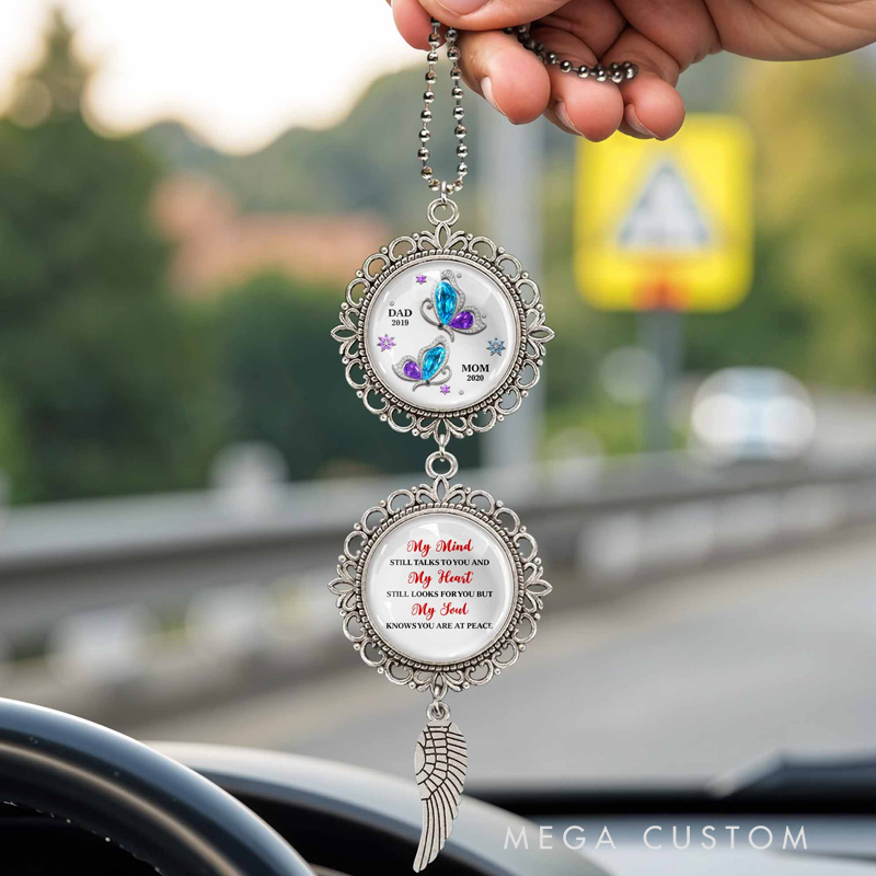 Personalized Car Ornament My Mind Still Talks To You Angel Wing Pendant Gift for Bereaved Families
