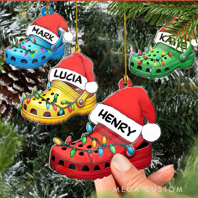Personalized Christmas Croc Ornaments with Santa Hat Ornament Custom Name Acrylic Ornament Christmas Gift for Nurse