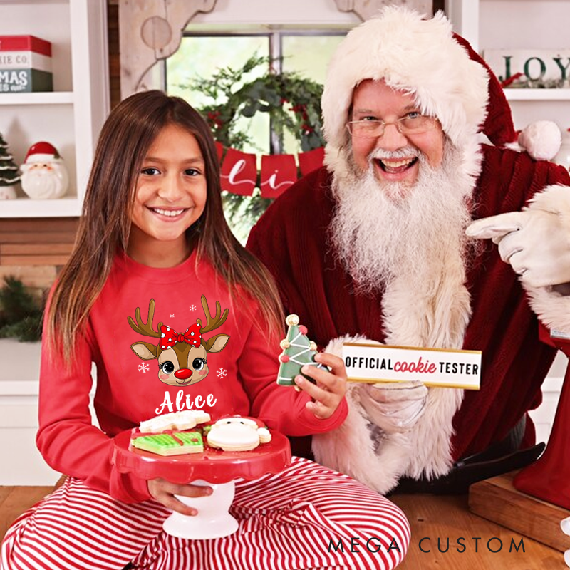 Personalized Cute Reindeer Christmas Pajamas with Name Christmas Gift