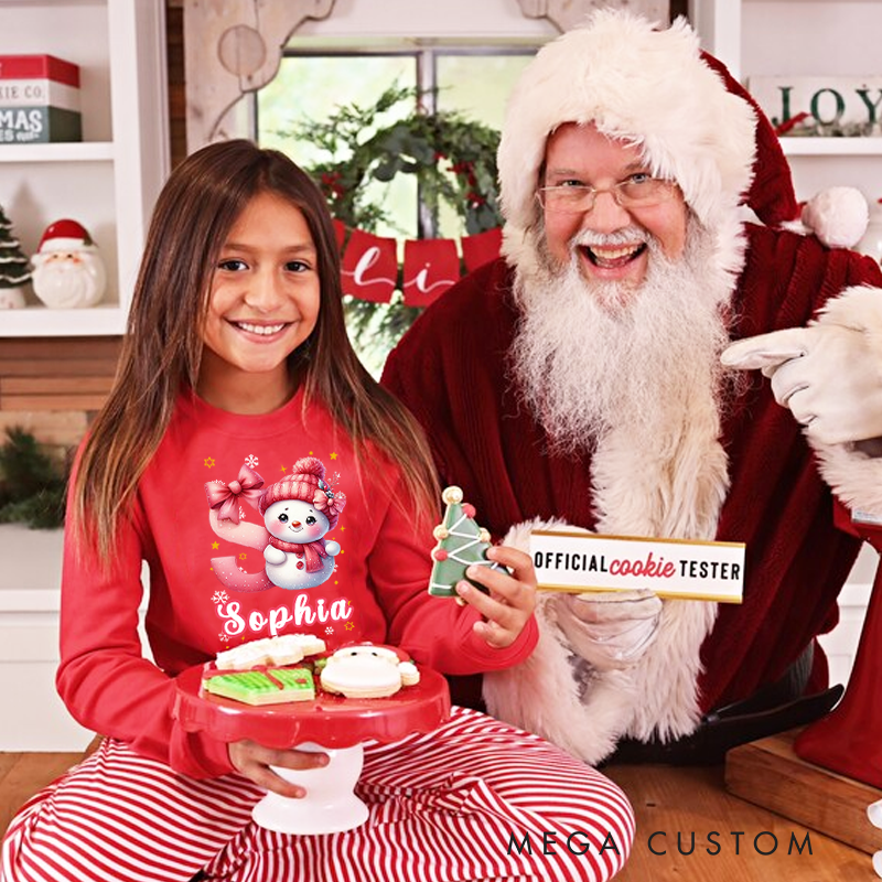 Personalized Cute Cartoon Santa Hat Snowman Initial Christmas Pajamas with Name Christmas Gift