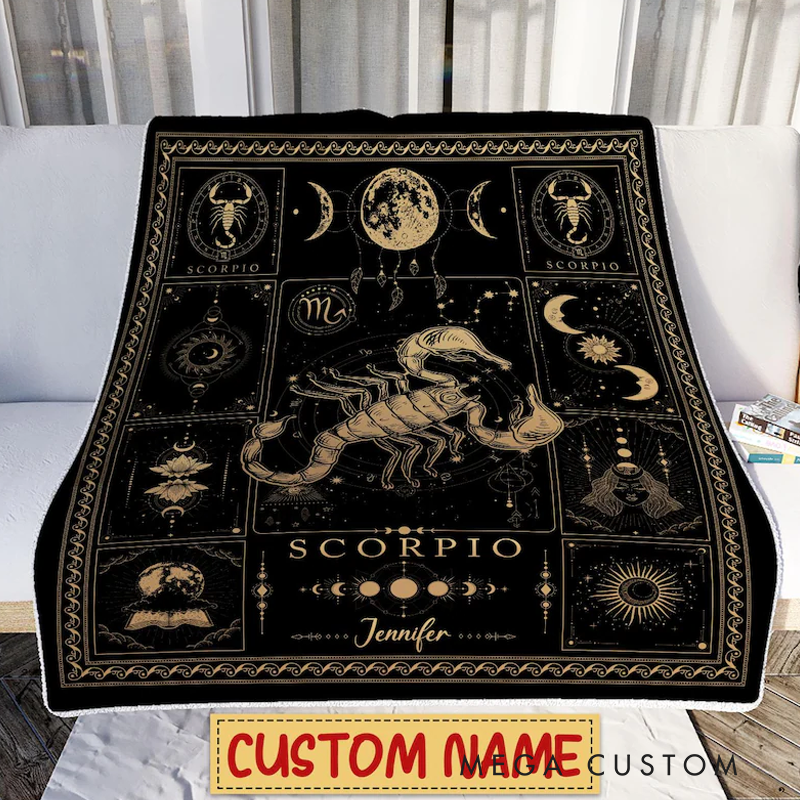 Personalized Scorpio Blanket Horoscope Astrology Blanket for Scorpio Custom Name Constellations Quilt Tarot Zodiac Sign Birthday Gifts