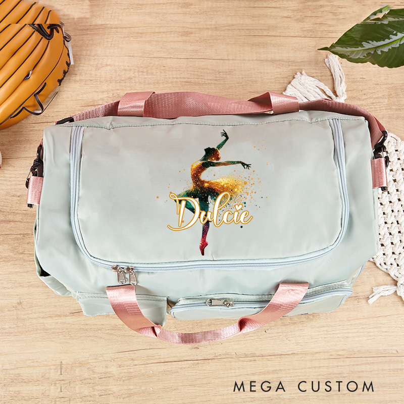 Personalized Ink Ballerina Street Dancer Waterproof Large Travel Duffle Bag Dance Bag with Shoe Compartment and Shoulder Strap for Dance Lover