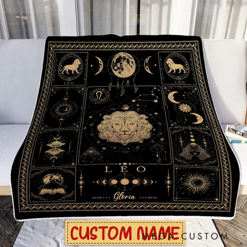 Personalized Zodiac Sign Leo Blanket Custom Name Constellations Quilt Tarot Horoscope Astrology Blanket for Leo Horoscope Lovers Blanket