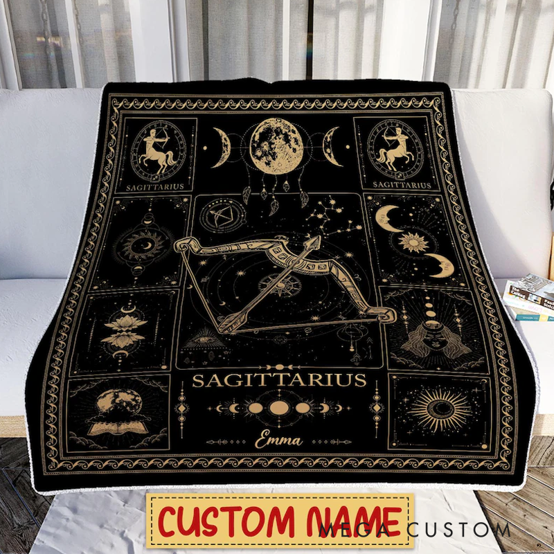 Personalized Sagittarius Blanket Horoscope Astrology Blanket for Sagittarius Custom Name Constellations Quilt Zodiac Sign Birthday Gift