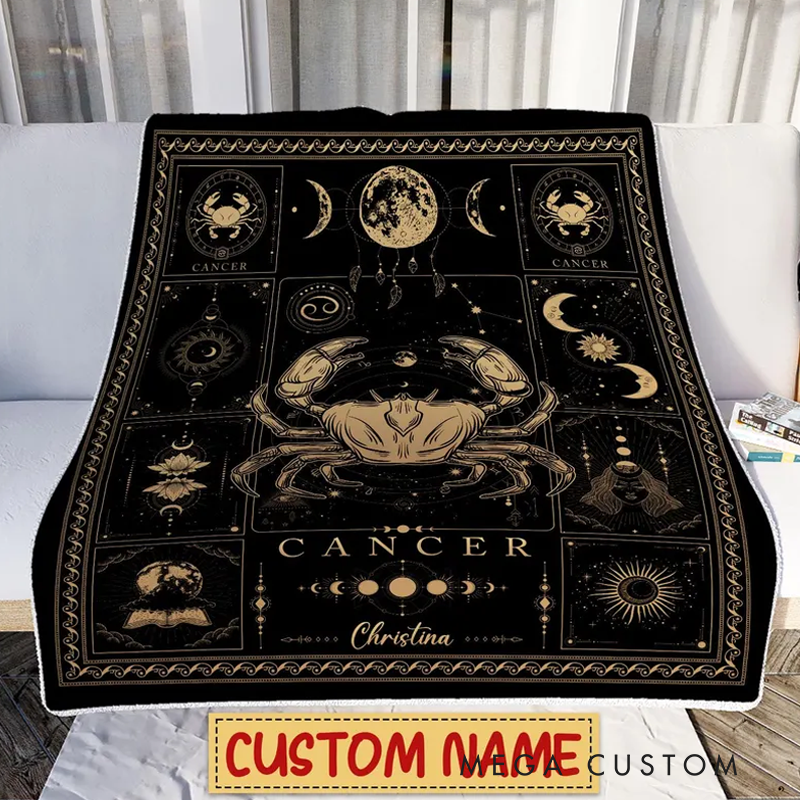 Personalized Zodiac Cancer Blanket 12 Horoscope Astrology Blanket Customized Name Constellations Quilt Horoscope Blanket Gift for Cancer