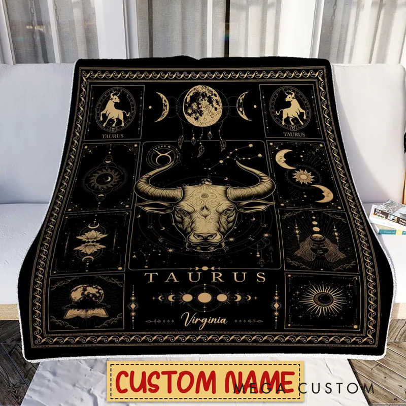 Personalized Zodiac Taurus Blanket Tarot Astrology Blanket for Taurus Custom Name Constellations Quilt Horoscope Birthday Gifts