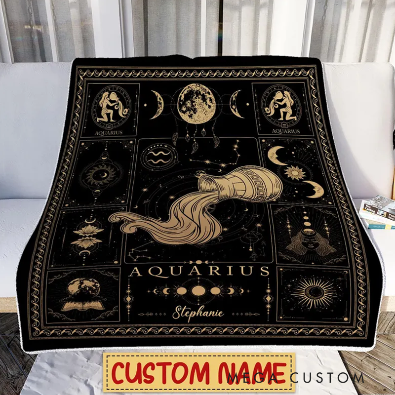 Personalized Zodiac Aquarius Blanket Customized Name Constellations Blanket 12 Horoscope Astrology Blanket Horoscope Blanket for Aquarius