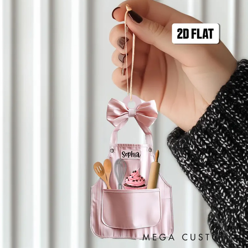 Personalized Baker Christmas Ornament 2D Flat Acrylic Ornament with Name Baking Apron Ornament Bakery Shop Decor for Baking Lover Gift