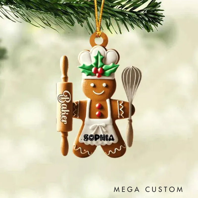 Personalized Baking Uniform Christmas Ornament Gingerbread Ornament Name Baking Apron Ornament Bakery Shop Decor for Baking Lover Gift