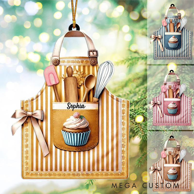 Personalized Baking Apron Flat Acrylic Christmas Ornament Baker Ornament with Name Bakery Shop Decor for Baking Lover Gift