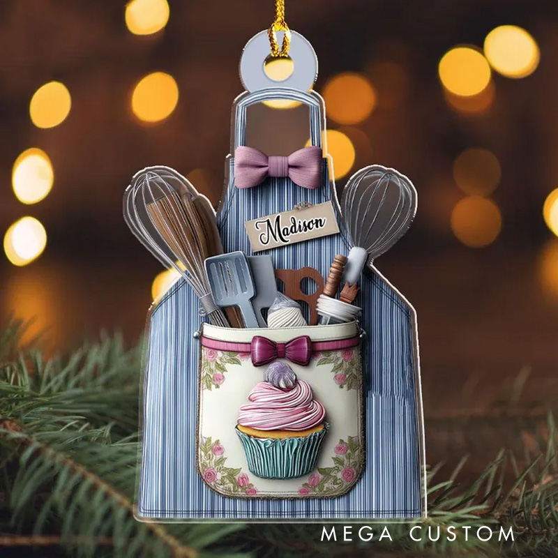 Personalized Name Apron Christmas Ornament Baker Acrylic Ornament with Name Xmas Tree Decoration for Baking Lover Gift
