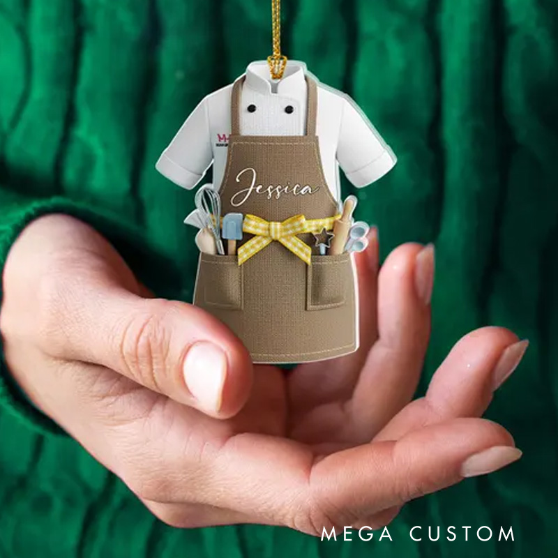 Personalized Baking Uniform Christmas Ornament 2D Acrylic Pastry Chef Ornament with Name Cookie Baking Ornament for Baking Lover Gift