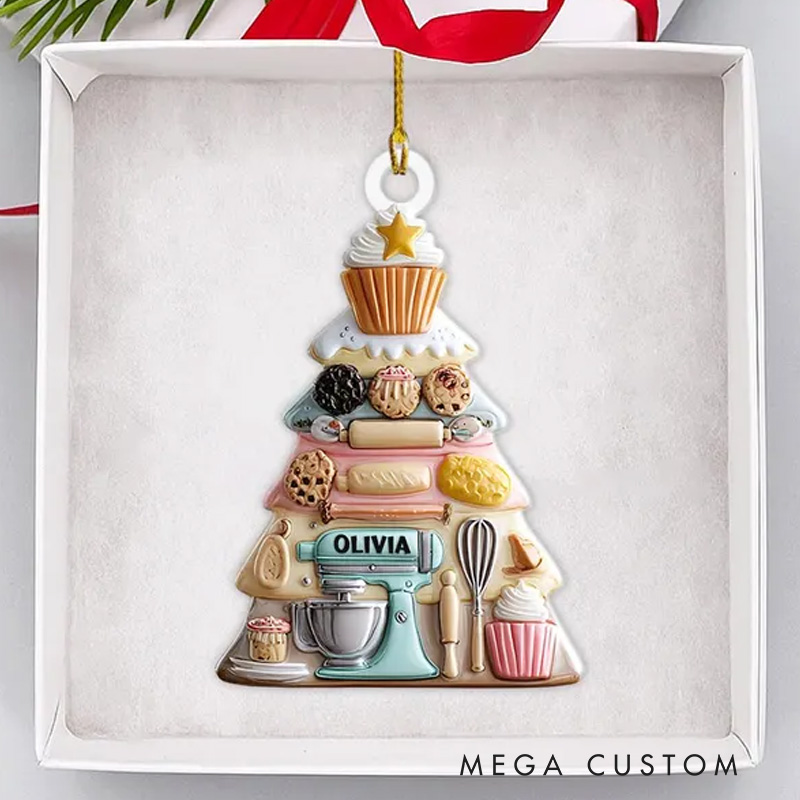 Personalized Name Kitchen Mixer Christmas Ornament 2D Flat Acrylic Holiday Decor for Bakers and Cupcake Lovers Ornament for Baking Lover Gift