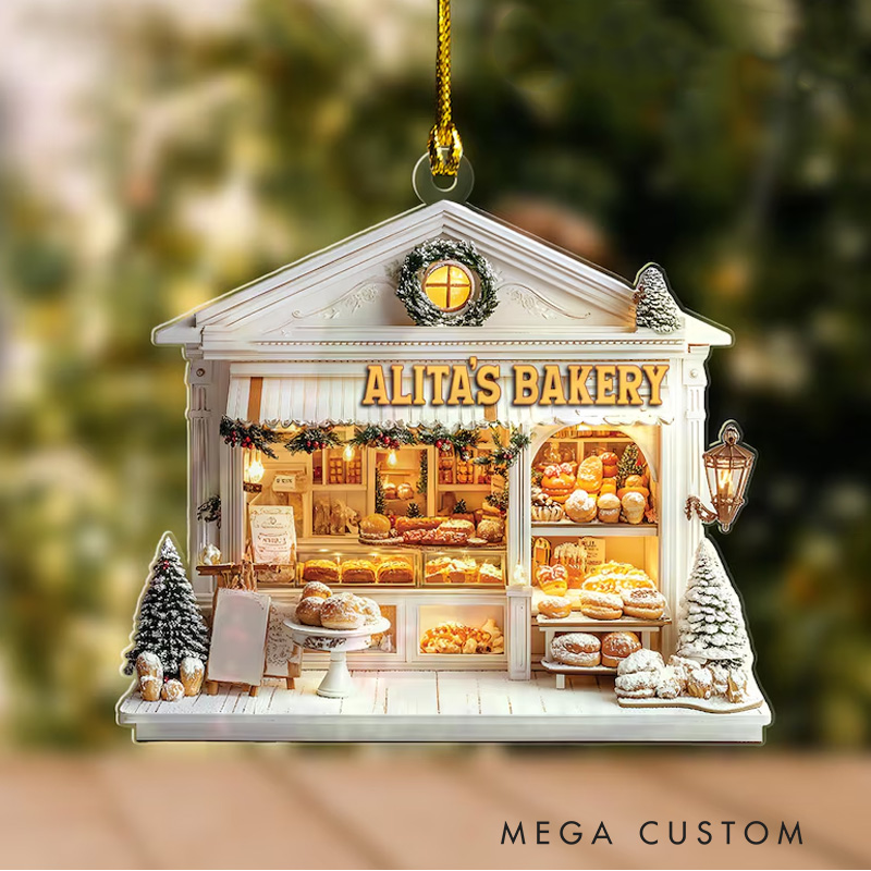 Personalized Bakery Christmas Ornament with Name for Pastry Chefs and Bakers 2D Flat Baking Store Decor for Baking Lover Gift
