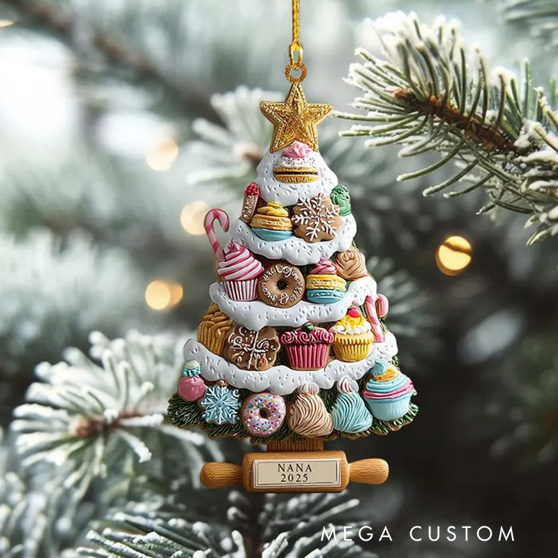 Personalized Name Bakery Christmas Ornament 2D Flat Cookie & Cupcake Holiday Tree Decor for Bakers and Sweet Lovers Baking Lover Gift