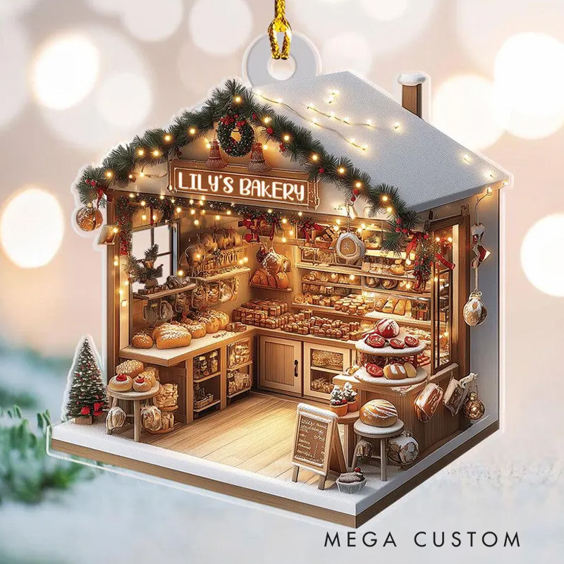 Personalized Name Bakery Christmas Ornament 2D Flat Acrylic Bakery Keepsake Holiday Tree Decor for Pastry Lovers Baking Lover Gift