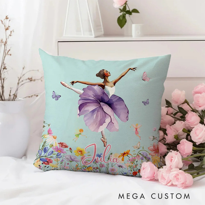 Personalized Birth Flower Butterfly Ballet Girl Throw Pillow Home Decor Birthday Gift for Girls Women Dancers