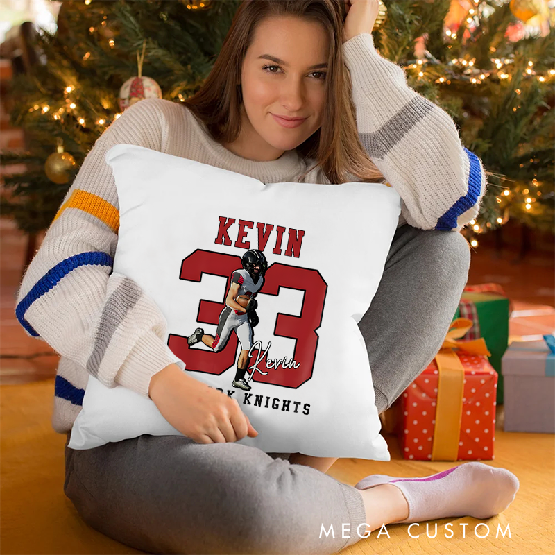 Personalized Christmas Sports Pillow with Custom Name, Number, Team Design, and Photo