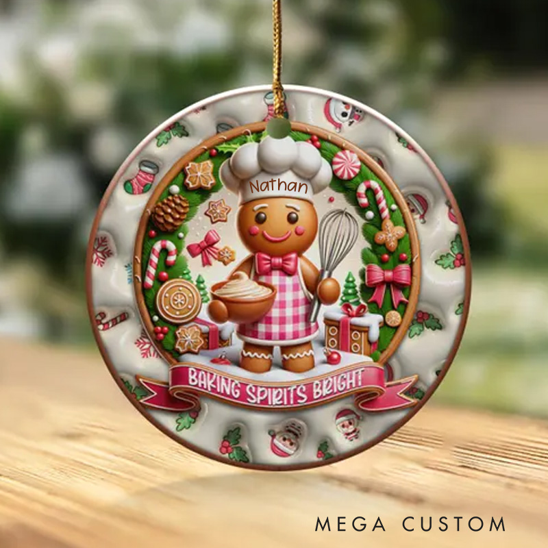 Personalized Baking Spirits Bright Christmas Ornament Custom Gingerbread Chef Keepsake with Name Baking Holiday Decor Ornament Christmas Gift