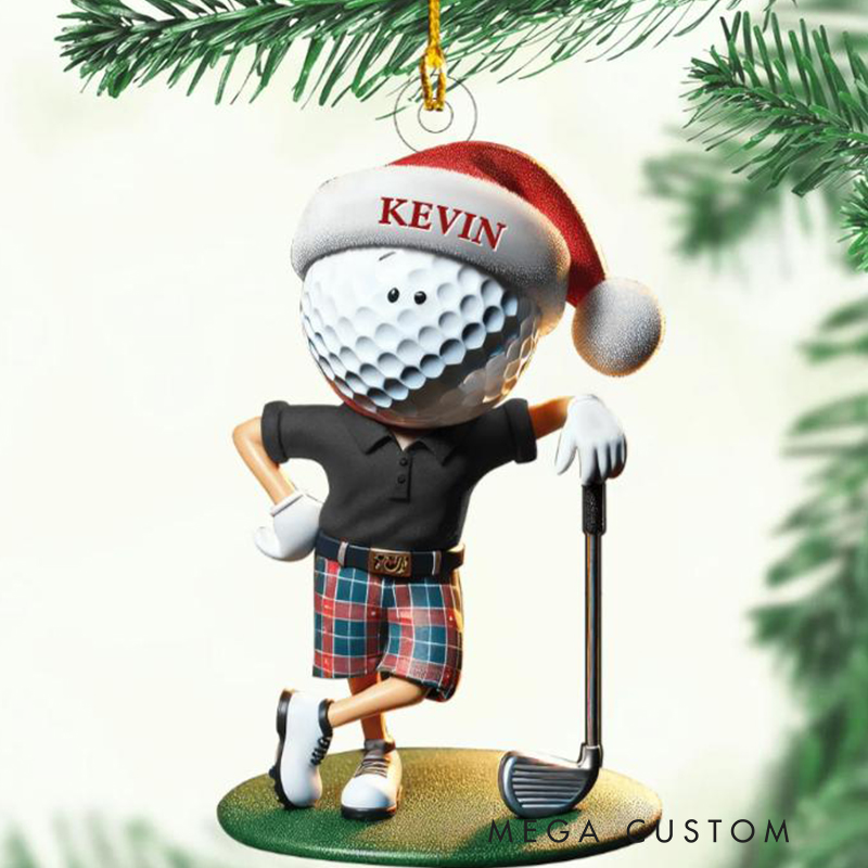 Personalized 3D Acrylic Golf Ornament with Santa Hat and Custom Name  