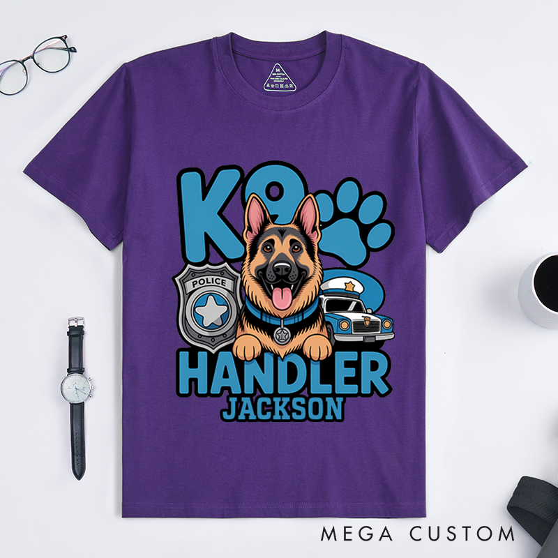 Personalized K9 Handler T-Shirt with Police Dog and Badge Design Gift for K9 Unit Officers