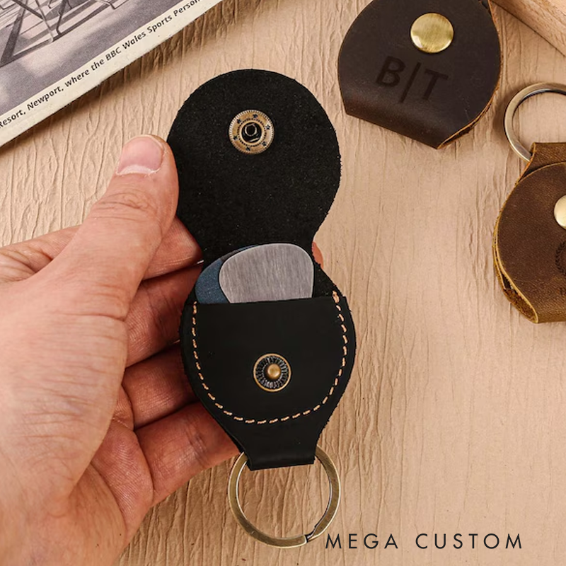 Personalized Leather Guitar Pick Holder and Silver Commemorative Coins Case Custom Guitar Pick and Silver Commemorative Coins Case Keychain