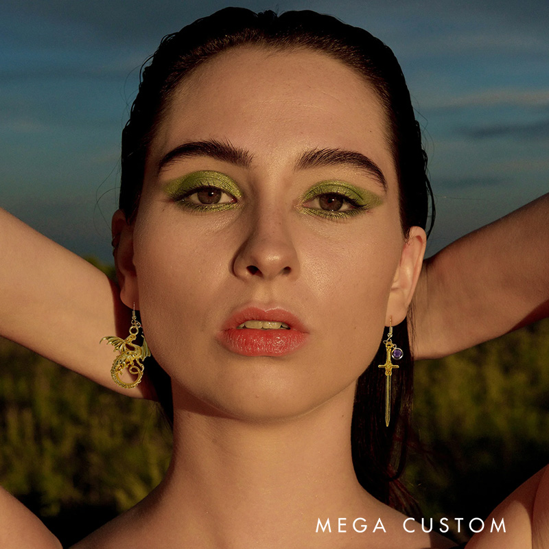 Personalized Fantasy Dragon Sword Earrings with Birthstone Birthday Anniversary Christmas Gift for Women Bookworms Fantasy Book Lovers Gift